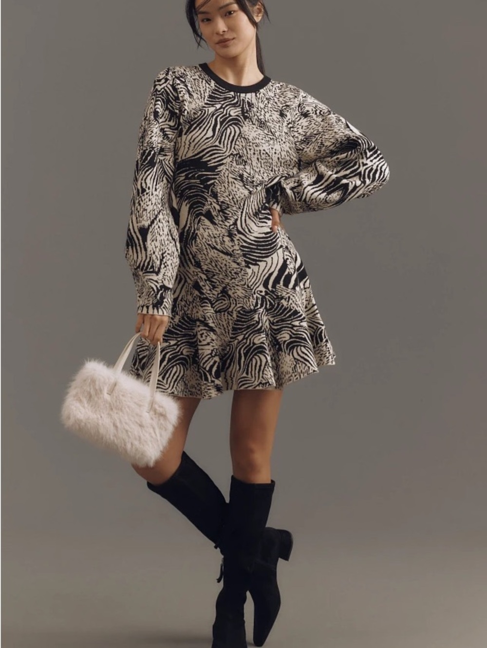 BY ANTHROPOLOGIE WOMEN’S 3/4 SLEEVE RUFFLED KNITTED DRESS XS